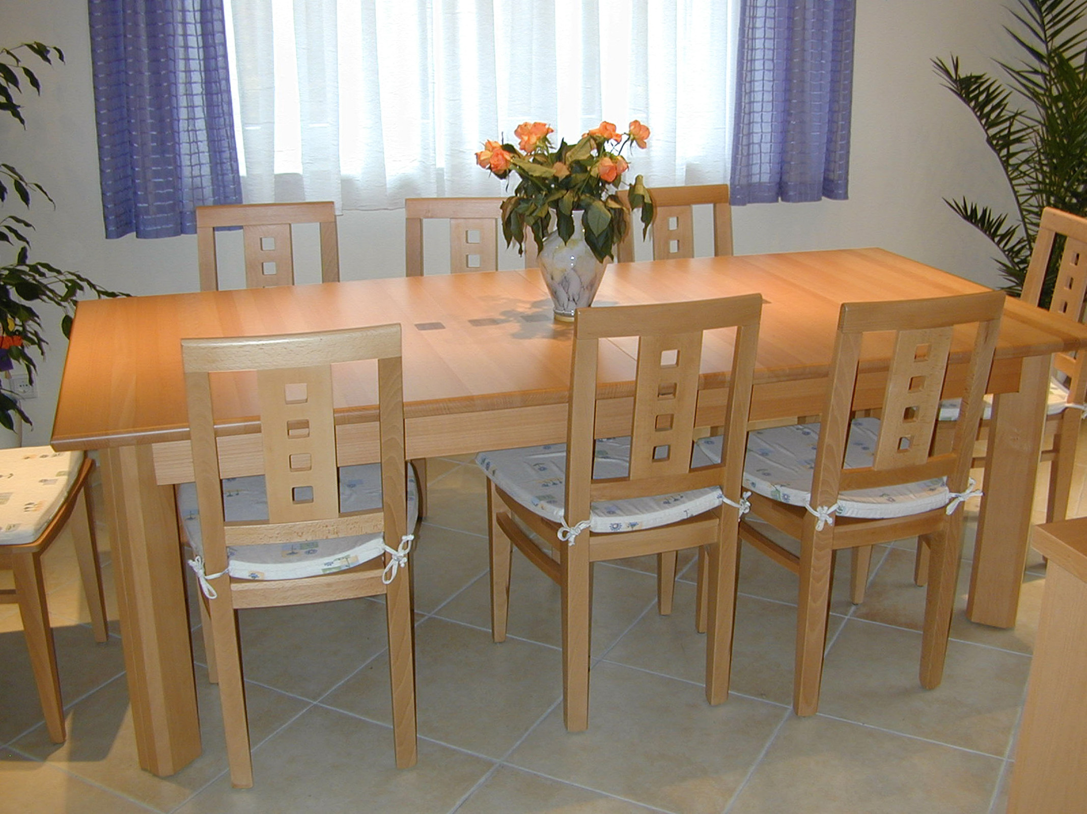 Esszimmertisch mit Stühlen Buche mit Einlegern Teak